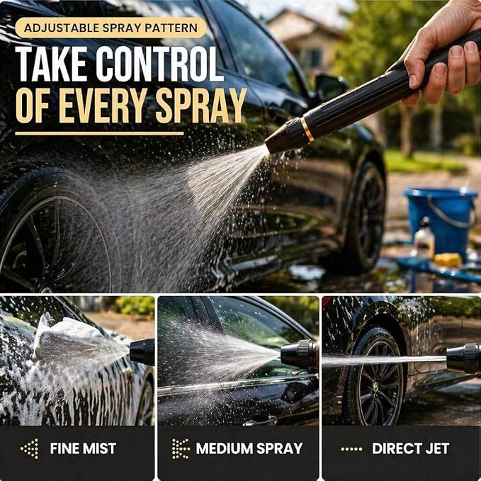 High Pressure Hose Nozzle, Quick Connect Fits US Garden Hoses | Heavy-Duty Metal Direct Spray Hose Gun with 3/4" GHT Quick Connect. for Car Washing, Patio Cleaning, and Plant Watering