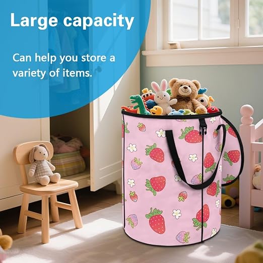 BIGCARJOB Strawberry Recycle Trash Can Storage Outdoor Portable Trash Can Large Pop-Up Waste Bin Bag for Camping Beach Travel, 22.83x17.71 in