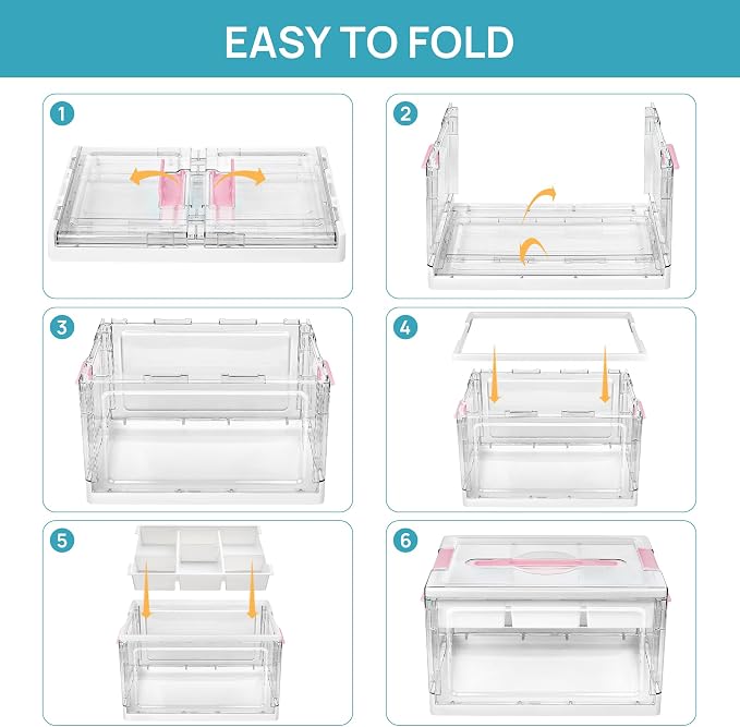 Vtopmart 24 QT Clear Craft Organizer with Removable Tray & Dividers,Pink,1 Pack | Storage Box for Coloring Books, Modeling Clay, Molds and Art Supplies, Removable Tray for Craft Supplies Organization