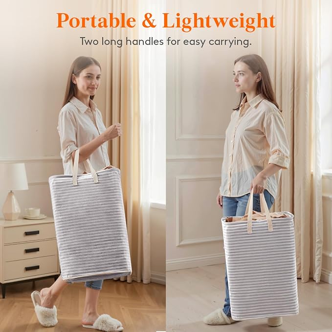 Lifewit 65L Collapsible Laundry Basket with Extended Handles, Grey | Foldable Laundry Hamper, Slim Dirty Clothes Basket, Waterproof, Freestanding Design for Bedroom, Bathroom, College Dorm
