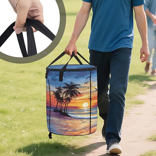 BIGCARJOB Hawaii Palm Camping Trash Can Pop-Up Recycle Trash Can Outdoor Garbage Storage Bag Large Oval Rubbish Bin with Clip and Zip Clid, 22.83x17.71 in