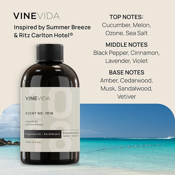 VINEVIDA (4oz) Hotel Fragrance Diffuser Oil - Hotel Scents Diffusers for Home - Cold Air Diffuser Oil - Hotel Scent Essential Oil - Scent No.1018 Inspired by Ritz Carlton Hotel