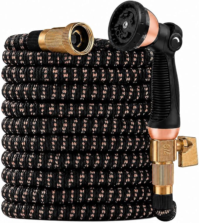 50ft Expandable Garden Hose Flexibility,Lightweight,Flexible, No-Kink | Retractable Water Hose with 10-Function Spray Nozzle,3/4" Solid Brass Fittings,3750D Fabric,Latex Core,durable Leak-Proof