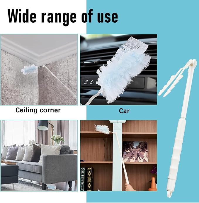 Colingmill 2 Pcs 3 ft Replacement Handles Compatible with Duster Refills | For Ceiling Fans, Blinds, Shelves, Windows, Long Extended Handle Only, White, Foldable, Durable PET, 270° Rotating Head