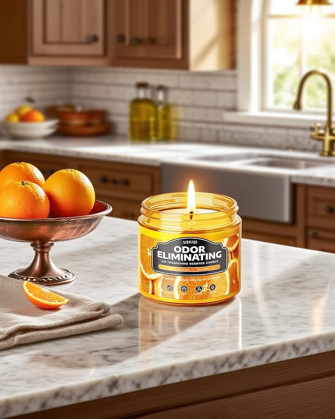 AOOVOO Citrus Lemon Large Odor Eliminating Candle - 11oz Soy Candles | Eliminates 95% of Smoke, Food, Pet and Other Smells Quickly, Non Toxic Air Freshing Candle, Up to 50 Hours Burn time