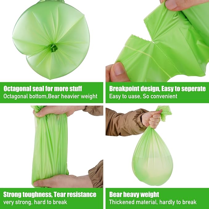 Compostable Trash Bags, 2.6 Gallon, 100 Count, 100% Compost Waste Bags for Kitchen Bathroom Office, Small Countertop Bin Compost Bags, US BPI and Europe OK Compost Home Certified