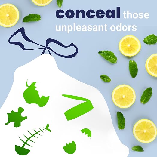 happimess 20-Count Lemon Scented 5.3 Gal Trash Bags, White, Pack of 3 | Kitchen Can Liners, Drawstring, Heavy Duty MDPE Plastic, Tear-Resistant, Recyclable, Custom Fit, Odor Control