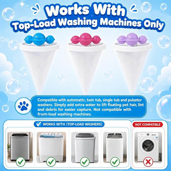 6Pack Washing Machine Hair Filter Mesh Bags,Washing Machine Conical Lint Collectors,Floating Filter,Reusable Washing Machine Hair Collectors for Cat and Dog Hair (6)