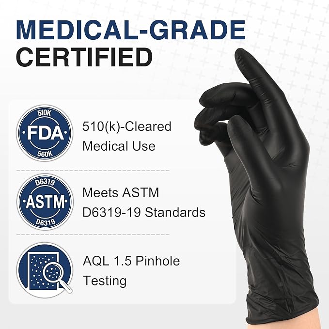Schneider Black Nitrile Gloves, Gloves Disposable Latex Free, Powder Free | 2.5-Mil, Medical Exam Glove, Food Safe Gloves, Cooking Gloves, Cleaning Gloves