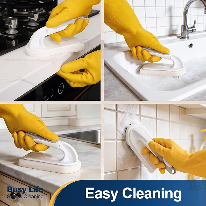 Yocada Handheld Cleaning Scrub Brush Set 2 Pack | Total 10 Hook-Shaped Scouring Pads Heavy Duty Cleaning Pads for Stubborn Stains Bathroom Kitchen Sink Tile Grout Clean