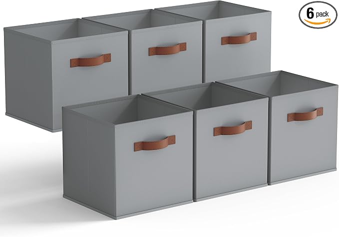 GRANNY SAYS 11 Inch Cube Storage Bins, 6-Pack Fabric Storage Bins, Grey | Collapsible Storage Boxes with Thickened Base Plate, Sturdy Handles, Decorative Baskets for Shelves, Closet