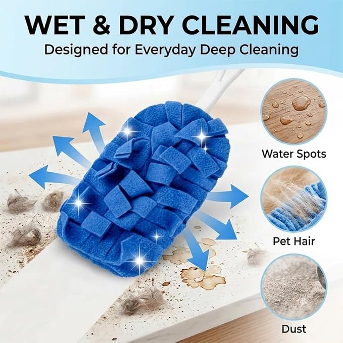 Reusable Duster Refills, 5 Pack Washable Fleece Dusting Pads & 1 Hand Duster, Heavy Duty 360° Microfiber Duster Refills for Furniture, Ceiling Fans, Blinds, Shelves & Home Cleaning