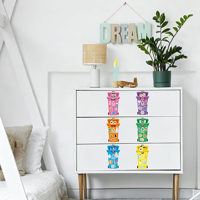 24 Sheets Recycling Bin Make a Face Sticker, Make Your Own Trash Bin Stickers Mix and Match Sticker for Home School Classroom Crafts Activities Reward Birthday Party Favors