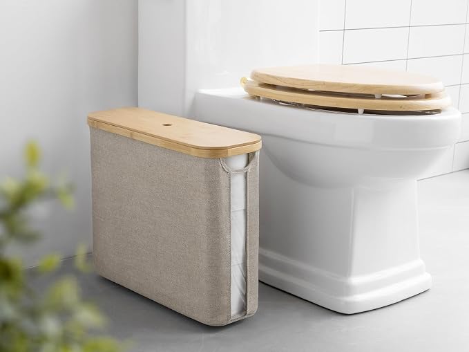 StorageWorks Toilet Paper Storage Basket with Bamboo Lid & Window | See Rolls at a Glance with Clear Window, Holds 12 Regular or 9 Mega Rolls for Bathroom Toilet Paper Storage, Brown