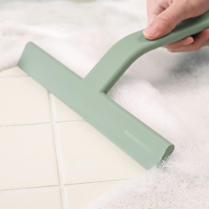 JustHang Shower Squeegee with Built-in Hook, 10'' Matte Green | Award-Winning Design, All-One-Piece Soft-Touch Silicone, for Glass Door, Bathroom, Window, Mirror, Tile Wall, Car