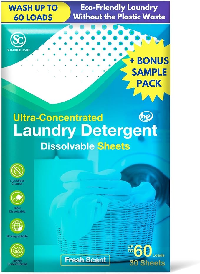 Laundry Detergent Sheets + Cleaning Sample Pack, Fresh Scent | 180 Loads, Includes 4-Sheet Sample Pack, Ultra-Concentrated, Works in Hot & Cold Water, Home & Travel