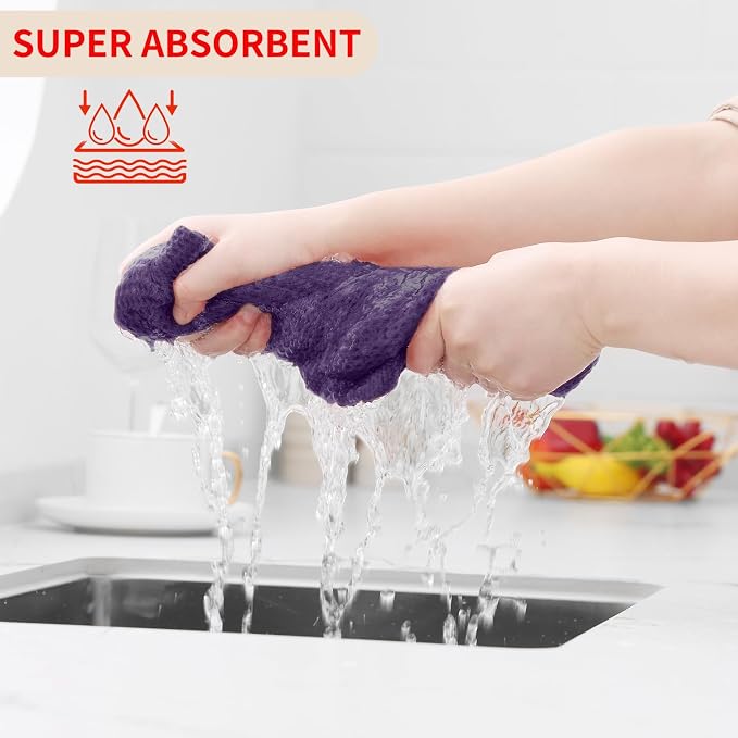 Homaxy 100% Cotton Waffle Weave Kitchen Dish Cloths 24-Pack, Eggplant | 12 x 12 Inches, Ultra Soft Absorbent Dish Towels, Quick Drying Dish Rags with Hanging Loop