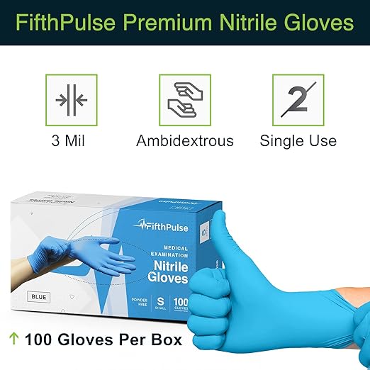 FifthPulse Blue Nitrile Medical Gloves Large, 100 Count - Surgical Grade Latex Free Disposable Gloves