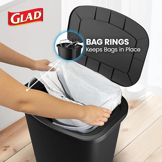 Glad Premium Trash Can with Clorox Odor Protection, 20 Gallon, Black | Plastic Kitchen Waste Bin | Hands Free with Stainless Steel Foot Pedal and Garbage Bag Rings
