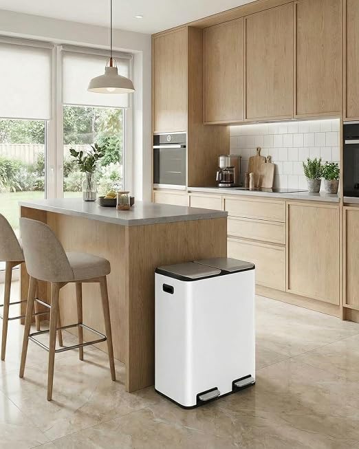 ComfyCorner 16 Gal (2 x 30 L) Dual Trash Can with Odor Control Box | Stainless Steel Kitchen Garbage Bin, Recycle Dustbin with Soft-Close Lid,Inner Buckets,Side Handle,Step Pedal,for Home Office