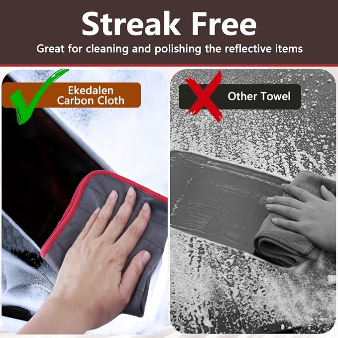 Microfiber Cleaning Cloth Lint Free Glass Polish, Red-Dark Grey | 400GSM Carbon Fiber Cloth for Glass Window Mirror Kitchen, Streak Free, Auto Detailing Easy Clean, 16 x12 in, 6 Pcak