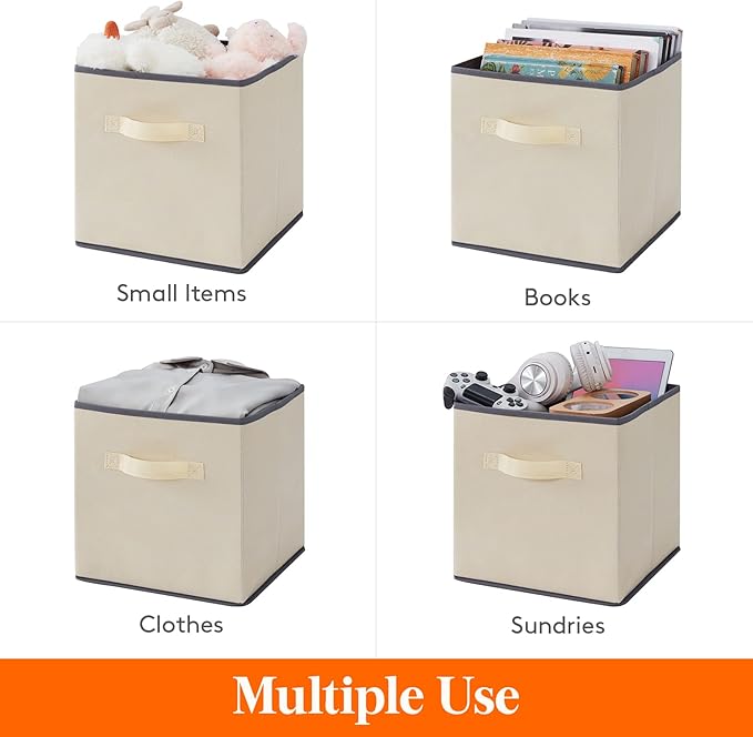 Lifewit Storage Cubes, 11 Inch Organizer Bins, 18L Beige, 6 Packs | Foldable Decorative Fabric Storage Baskets for Organizing Home Organizers with Handles for Shelves, Closet