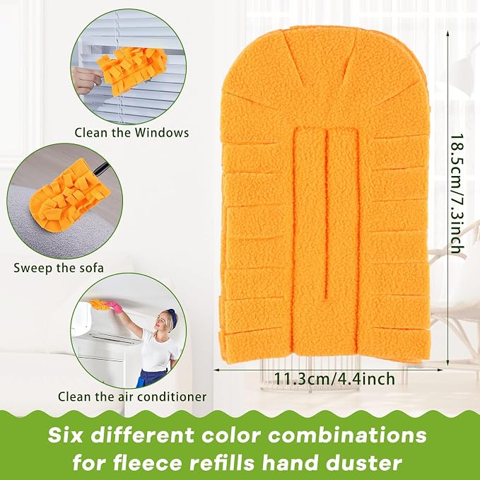 Zubebe 12 Pcs Reusable Duster Refills Fleece,Orange | Soft Polyester Fiber Flat Duster Refill Multi Surface Washable Cleaning Pad Tools for Home, Blinds, Car, Pet, Furniture, Fans