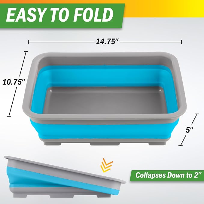 Wakeman Collapsible Bucket for Cleaning Supplies, Blue, 7.27L | Foldable Wash Bin Dish Tub - Collapsible Wash Basin or Camping Sink for Beach, Tailgating, Soaking Laundry or Camping Gear