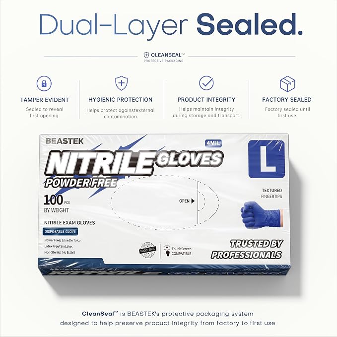 Nitrile Exam Gloves 4Mil Powder-Free Medical Disposable Blue Violet | Soft+ • Powder-Free & Latex-Free • Ultra Stretch Fit • Examination • Cooking • Cleaning • Food Prep • Blue Violet • 100 Ct