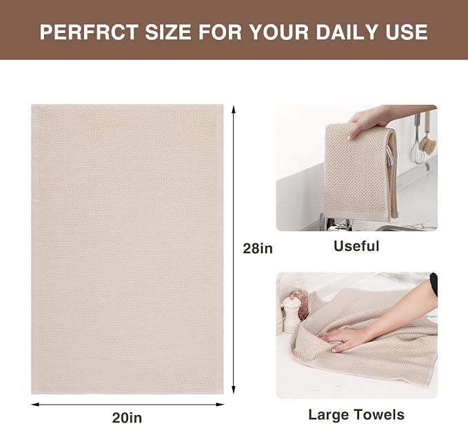 Homaxy 100% Cotton Oversized Waffle Weave Kitchen Towels 6-Pack, Beige | 20 x 28 Inches, Ultra Soft Absorbent Dish Towels, Quick Drying Large Cleaning Towels