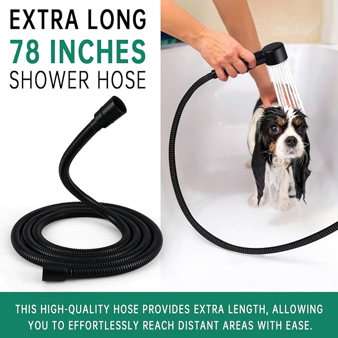High Pressure3 Mode Dog Shower Attachment with ON/OFF Switch | 3 Spray Modes, With ON/OFF Switch, Extra Long Hose, Easy to Install, No-Drill Hook Mount
