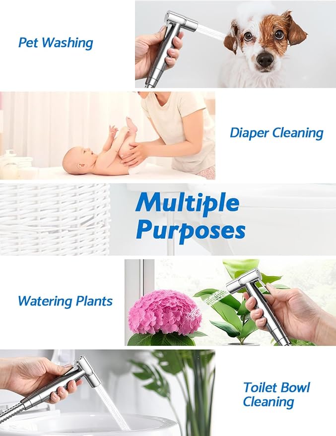 BRITULIF Bidet Sprayer for Toilet, Adjustable Pressure, Polished Chrome | Leak-Free Hose, Tank or Wall Mount, Feminine Wash, Cloth Diaper Rinse, Stainless Steel Body, Nozzle, Soft Silicone Nozzle