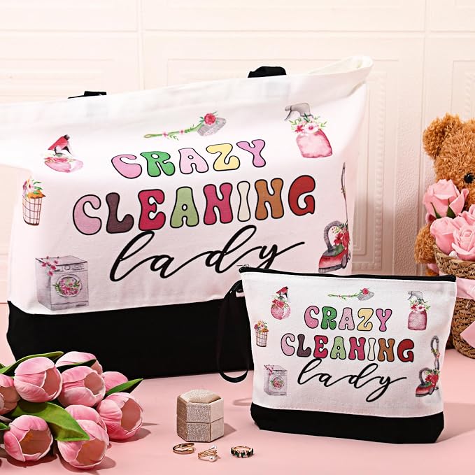 Paterr Housekeeping Gift Tote Bag and Makeup Bag Housekeeper Employee Appreciation Day Gift for Custodian Cleaner