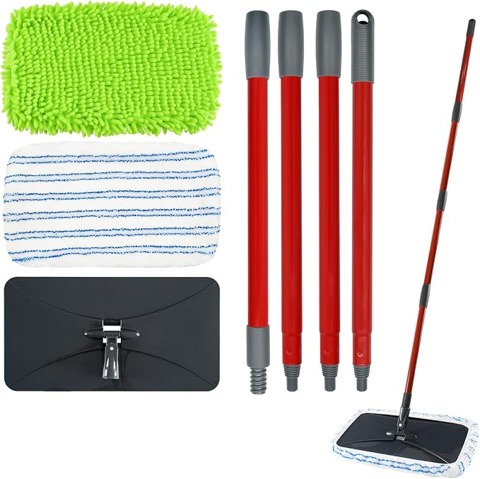 Microfiber Flat Mops for Floor Cleaning Ocedar Hardwood Floor 'N More Mop, Large Surface Dust Flat Mop with 2 Reusable Pads & 1 Extendable Handle, Washable Hardwood Floors Mopping to Dry and Wet Clean