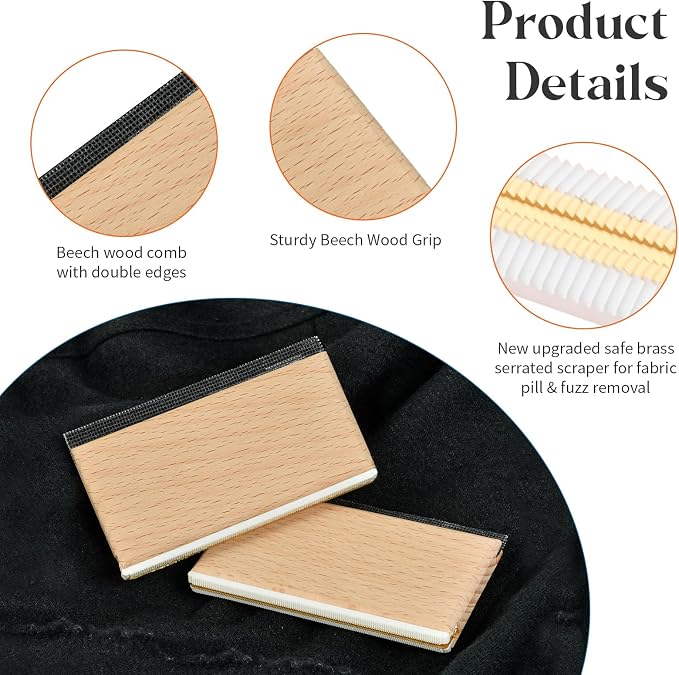 Cashmere Comb, Double Edge Sweater Pill Remover for Wool & Fabric 2 PCS | Beech Wood Sweater Shavers to Remove Pilling,Pilling Remover for Clothes, Fuzz Lint Remover for Cashmere & Home Textiles