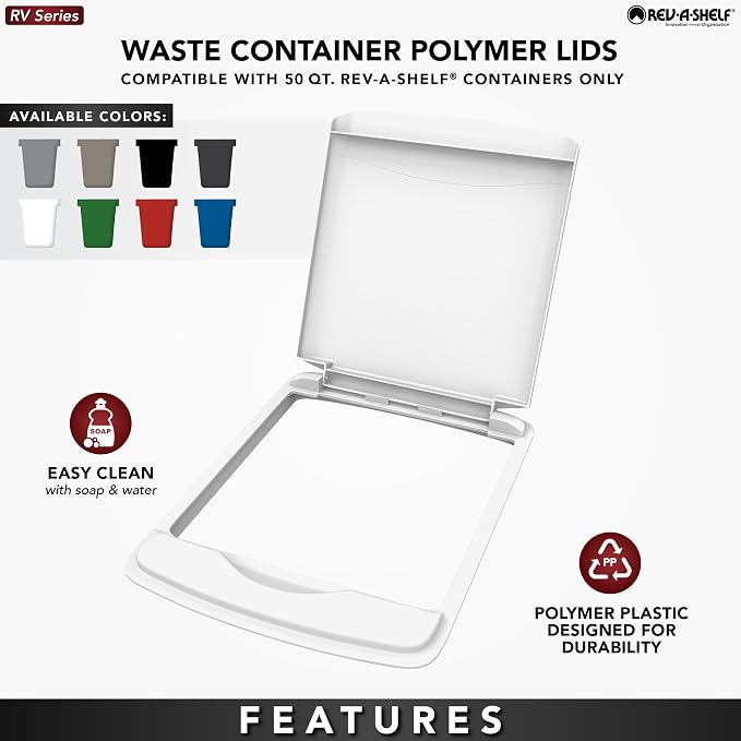 Rev-A-Shelf 50 Qt Under Sink Garbage Can Lid for Base Kitchen and Bathroom Cabinet, Replacement Plastic Trash Bin Lid Only, Gray, RV-50-LID-13-1