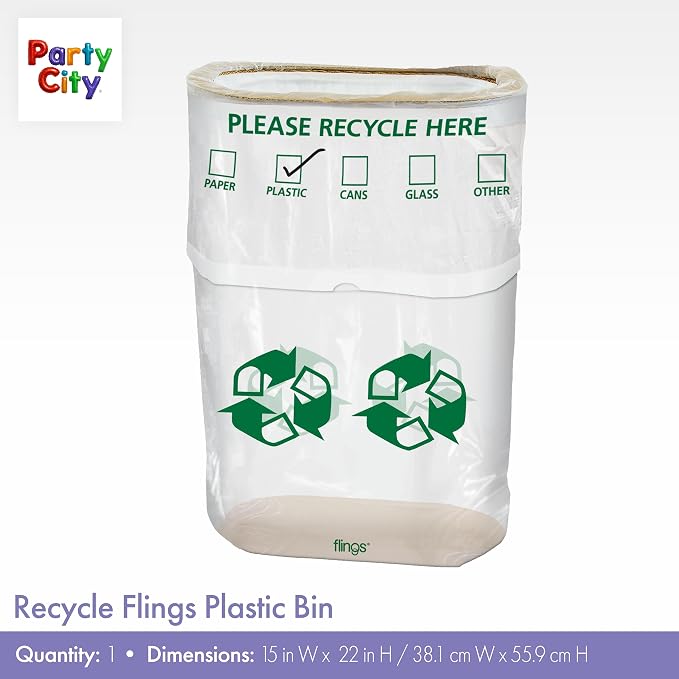 Party City Flings Plastic Bin (3-Pack) - White (2) and Recycle (1) - 22 x 15 - Stylish & Convenient Portable Waste Solution for Events & Parties