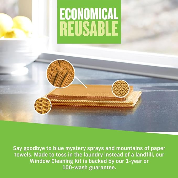 E-Cloth Window and Glass Cleaner Kit, Just Add Water - 1 Kit | Chemical-Free Cleaning - Reusable & Machine Washable Towel, Versatile Use for Mirrors, Cars, & Lenses, Tangerine Orange