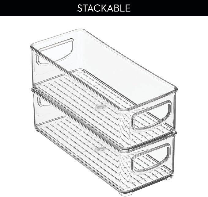 iDesign Plastic Stackable Pantry Bin, Clear | Storage Bin with Handles, For Cabinets or Fridge