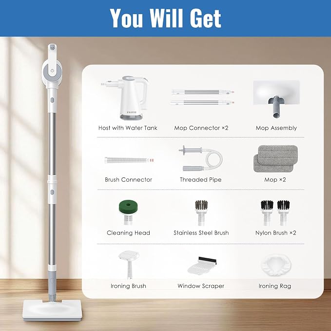 FEPPO Steam Mop & Detachable Handheld Steam Cleaner for Home and Floor | 15s Heat-Up, 230°F Floor Steamer for Deep Cleaning with Multi-purpose Attachments Hardwood Floors, Tile,Grout,Furniture