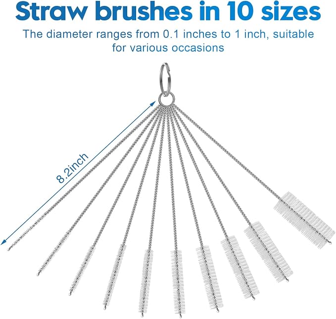 Bottle Brush Cleaner Set for Bottles, Cups and Straws Cleaning, 14 Pack | Long Handle Bottle Brushes | Sponge Brush | 3-in-1 Lid Cup Cleaning Brush | Straw Brushes in Assorted Diameters