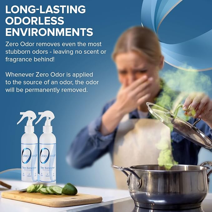 Zero Odor Multi-Purpose Odor Eliminator, Fabric & Room Deodorizer, 2 Pack | Odor Eliminator Spray for Hotel, Bathroom, Basement, Trash & Upholstery - Travel Size Odor Neutralizer, (8 oz Each)