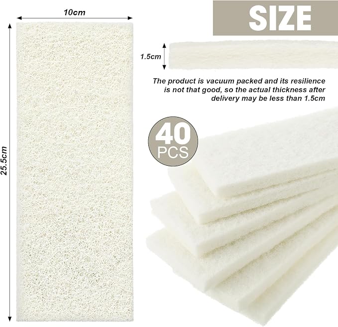 40 Pieces Non Scratch Scrubbing Pad Reusable Kitchen White Dish Scrubber Scouring Sponge Pads Multi Purpose for Kitchen Household Cleaning Supplies, 10 x 4 Inch