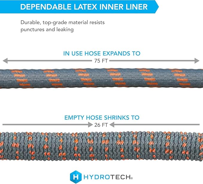 HydroTech 75 ft Expandable Burst-Proof Garden Hose, 5/8 in Diameter | Patented Force Control Technology delivers lightweight, kink-free flexibility, compact storage and dependable durability.