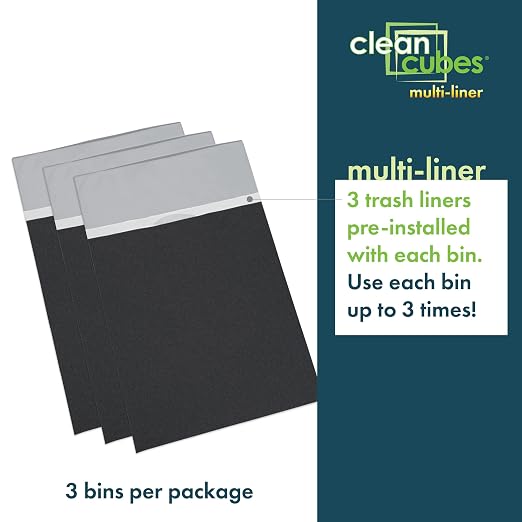 Clean Cubes 30 Gallon Multi-Liner Pop-Up Trash Cans, 3-Pack (Black) | 3 Stacked Liners Per Bin, 9 Uses Per Pack, Swap Liners Without Touching Trash, No Assembly, Designed to Be Seen, Not Hidden