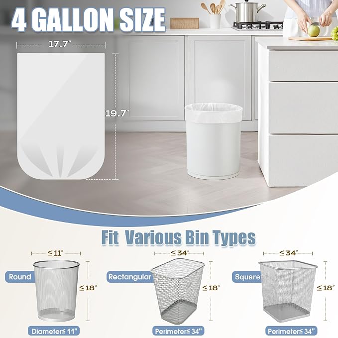 Small Trash Bags 4 Gallon - 100 Count 4 Gallon Trash Bag, Unscented Small Garbage Bags Bathroom Trash Bags, White 4 Gal Trash Can Liners