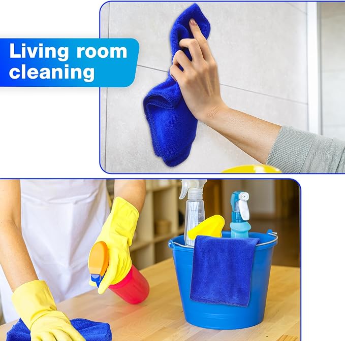 Nuenen 140 Pcs Microfiber Cleaning Cloths for Cars Ultra Absorbent Car Towels Drying Reusable Cleaning Supplies House Kitchen Window Microfiber Towel (Blue,16 x 16 Inch)