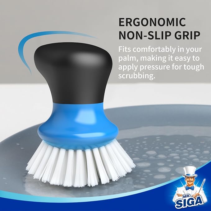 MR.SIGA Dish Scrub Brush, Palm Brush Dish Scrubber, Blue, Pack of 2 | Kitchen Brushes for dishes, pans, pots, sink cleaning, palm scrubber, palm scrub brush, dish scrubber