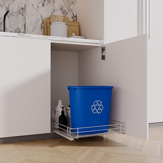 28 Qt. / 7 Gallon Blue Rectangular Recycling Wastebasket Trash Can | 10 Pack