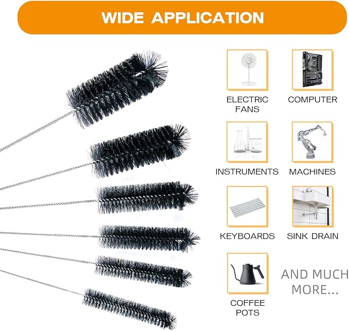 Brush Family Straw Cleaner Brush Set 6 Pieces | 12" Long Pipe Tube Bottle Brushes for Cleaning Narrow Neck Bottles,Coffee Maker,Glass Cups